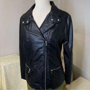 New Look Black asymmetrical faux Leather Jacket with Silver Accents